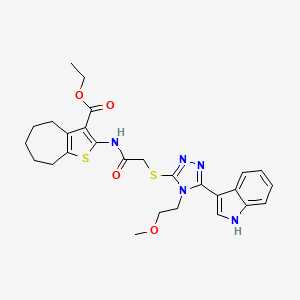 molecular formula C27H31N5O4S2 B2975810 ethyl 2-(2-{[5-(1H-indol-3-yl)-4-(2-methoxyethyl)-4H-1,2,4-triazol-3-yl]sulfanyl}acetamido)-4H,5H,6H,7H,8H-cyclohepta[b]thiophene-3-carboxylate CAS No. 852145-13-2