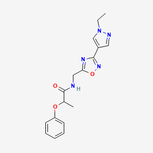 molecular formula C17H19N5O3 B2975874 N-((3-(1-ethyl-1H-pyrazol-4-yl)-1,2,4-oxadiazol-5-yl)methyl)-2-phenoxypropanamide CAS No. 2034463-12-0