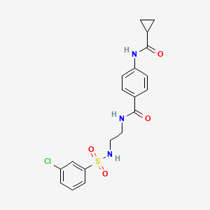 molecular formula C19H20ClN3O4S B2975983 N-[2-(3-chlorobenzenesulfonamido)ethyl]-4-cyclopropaneamidobenzamide CAS No. 1091471-84-9