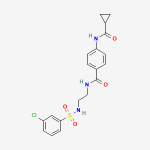 molecular formula C19H20ClN3O4S B2975983 N-(2-(3-chlorophenylsulfonamido)ethyl)-4-(cyclopropanecarboxamido)benzamide CAS No. 1091471-84-9