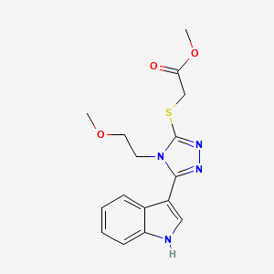 molecular formula C16H18N4O3S B2976027 methyl 2-((5-(1H-indol-3-yl)-4-(2-methoxyethyl)-4H-1,2,4-triazol-3-yl)thio)acetate CAS No. 852145-25-6