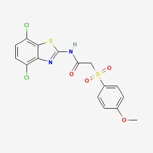 molecular formula C16H12Cl2N2O4S2 B2976058 N-(4,7-dichloro-1,3-benzothiazol-2-yl)-2-(4-methoxybenzenesulfonyl)acetamide CAS No. 941908-11-8