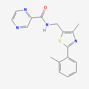 molecular formula C17H16N4OS B2976064 N-((4-methyl-2-(o-tolyl)thiazol-5-yl)methyl)pyrazine-2-carboxamide CAS No. 1706005-75-5