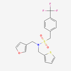 molecular formula C18H16F3NO3S2 B2976082 N-(furan-3-ylmethyl)-N-(thiophen-2-ylmethyl)-1-(4-(trifluoromethyl)phenyl)methanesulfonamide CAS No. 1428348-37-1