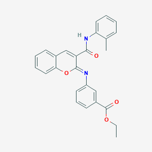 molecular formula C26H22N2O4 B2976139 ethyl 3-({(2Z)-3-[(2-methylphenyl)carbamoyl]-2H-chromen-2-ylidene}amino)benzoate CAS No. 1327187-60-9