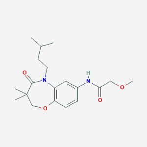 molecular formula C19H28N2O4 B2976223 N-(5-isopentyl-3,3-dimethyl-4-oxo-2,3,4,5-tetrahydrobenzo[b][1,4]oxazepin-7-yl)-2-methoxyacetamide CAS No. 921524-53-0