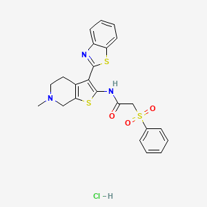 molecular formula C23H22ClN3O3S3 B2976225 N-(3-(benzo[d]thiazol-2-yl)-6-methyl-4,5,6,7-tetrahydrothieno[2,3-c]pyridin-2-yl)-2-(phenylsulfonyl)acetamide hydrochloride CAS No. 1189453-33-5