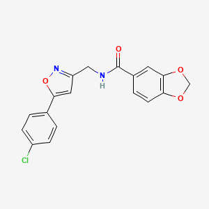 molecular formula C18H13ClN2O4 B2976306 N-((5-(4-chlorophenyl)isoxazol-3-yl)methyl)benzo[d][1,3]dioxole-5-carboxamide CAS No. 953179-84-5