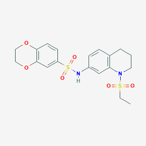 molecular formula C19H22N2O6S2 B2976349 N-[1-(ethanesulfonyl)-1,2,3,4-tetrahydroquinolin-7-yl]-2,3-dihydro-1,4-benzodioxine-6-sulfonamide CAS No. 946250-03-9