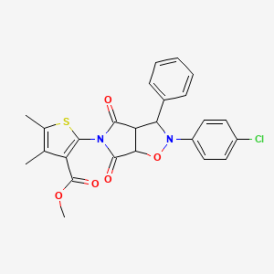 molecular formula C25H21ClN2O5S B2976385 methyl 2-[2-(4-chlorophenyl)-4,6-dioxo-3-phenyl-hexahydro-2H-pyrrolo[3,4-d][1,2]oxazol-5-yl]-4,5-dimethylthiophene-3-carboxylate CAS No. 1005070-75-6