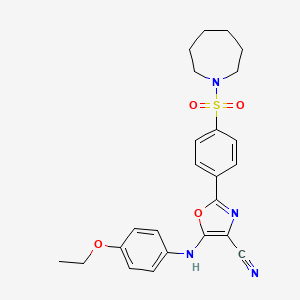 molecular formula C24H26N4O4S B2976403 2-[4-(AZEPANE-1-SULFONYL)PHENYL]-5-[(4-ETHOXYPHENYL)AMINO]-1,3-OXAZOLE-4-CARBONITRILE CAS No. 940999-74-6