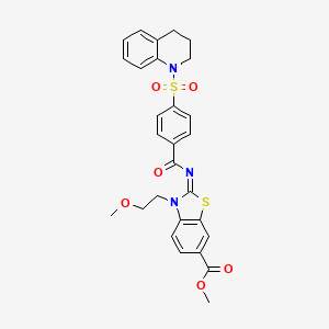 molecular formula C28H27N3O6S2 B2976425 methyl (2Z)-3-(2-methoxyethyl)-2-{[4-(1,2,3,4-tetrahydroquinoline-1-sulfonyl)benzoyl]imino}-2,3-dihydro-1,3-benzothiazole-6-carboxylate CAS No. 864975-32-6
