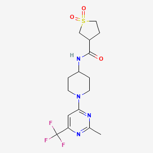 molecular formula C16H21F3N4O3S B2976455 N-(1-(2-methyl-6-(trifluoromethyl)pyrimidin-4-yl)piperidin-4-yl)tetrahydrothiophene-3-carboxamide 1,1-dioxide CAS No. 2034337-96-5