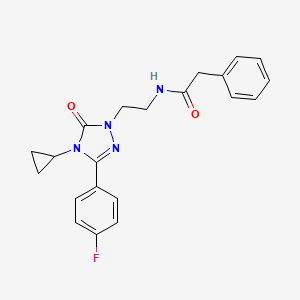 molecular formula C21H21FN4O2 B2976459 N-{2-[4-cyclopropyl-3-(4-fluorophenyl)-5-oxo-4,5-dihydro-1H-1,2,4-triazol-1-yl]ethyl}-2-phenylacetamide CAS No. 2309349-22-0