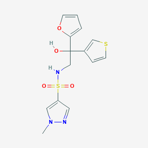 molecular formula C14H15N3O4S2 B2976474 N-(2-(furan-2-yl)-2-hydroxy-2-(thiophen-3-yl)ethyl)-1-methyl-1H-pyrazole-4-sulfonamide CAS No. 2034622-44-9