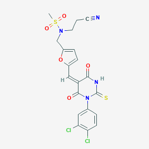 molecular formula C20H16Cl2N4O5S2 B297653 N-(2-cyanoethyl)-N-[(5-{(E)-[1-(3,4-dichlorophenyl)-4,6-dioxo-2-thioxotetrahydropyrimidin-5(2H)-ylidene]methyl}furan-2-yl)methyl]methanesulfonamide 