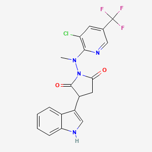 molecular formula C19H14ClF3N4O2 B2976543 1-[[3-chloro-5-(trifluoromethyl)-2-pyridinyl](methyl)amino]-3-(1H-indol-3-yl)dihydro-1H-pyrrole-2,5-dione CAS No. 338962-80-4