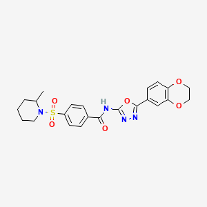 N-(5-(2,3-dihydrobenzo[b][1,4]dioxin-6-yl)-1,3,4-oxadiazol-2-yl)-4-((2-methylpiperidin-1-yl)sulfonyl)benzamide