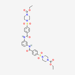 molecular formula C34H40N6O10S2 B2976587 ethyl 4-(4-{[3-(4-{[4-(ethoxycarbonyl)piperazin-1-yl]sulfonyl}benzamido)phenyl]carbamoyl}benzenesulfonyl)piperazine-1-carboxylate CAS No. 477295-99-1