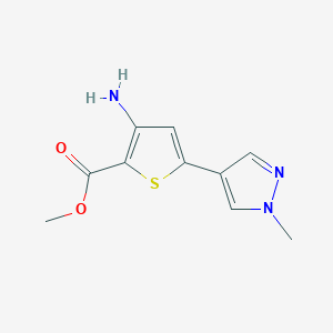 molecular formula C10H11N3O2S B2976605 Methyl 3-amino-5-(1-methyl-1H-pyrazol-4-yl)thiophene-2-carboxylate CAS No. 2225137-12-0