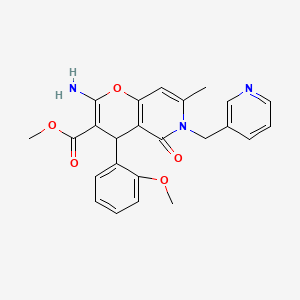 molecular formula C24H23N3O5 B2976606 methyl 2-amino-4-(2-methoxyphenyl)-7-methyl-5-oxo-6-(pyridin-3-ylmethyl)-5,6-dihydro-4H-pyrano[3,2-c]pyridine-3-carboxylate CAS No. 758702-35-1