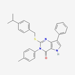 molecular formula C29H27N3OS B2976611 2-((4-isopropylbenzyl)thio)-7-phenyl-3-(p-tolyl)-3H-pyrrolo[3,2-d]pyrimidin-4(5H)-one CAS No. 2034372-69-3
