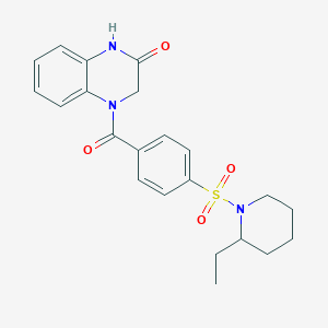 molecular formula C22H25N3O4S B2976622 4-(4-((2-ethylpiperidin-1-yl)sulfonyl)benzoyl)-3,4-dihydroquinoxalin-2(1H)-one CAS No. 952835-70-0