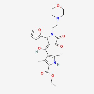molecular formula C24H29N3O7 B2976630 ethyl 4-[(E)-[2-(furan-2-yl)-1-(2-morpholin-4-ylethyl)-4,5-dioxopyrrolidin-3-ylidene]-hydroxymethyl]-3,5-dimethyl-1H-pyrrole-2-carboxylate CAS No. 623137-22-4