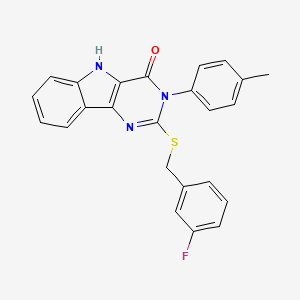 molecular formula C24H18FN3OS B2976633 2-[(3-fluorophenyl)methylsulfanyl]-3-(4-methylphenyl)-5H-pyrimido[5,4-b]indol-4-one CAS No. 536704-99-1