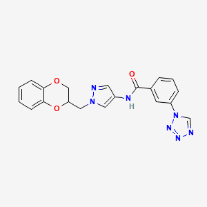 molecular formula C20H17N7O3 B2976637 N-{1-[(2,3-dihydro-1,4-benzodioxin-2-yl)methyl]-1H-pyrazol-4-yl}-3-(1H-1,2,3,4-tetrazol-1-yl)benzamide CAS No. 1795455-01-4