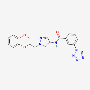 molecular formula C20H17N7O3 B2976637 N-(1-((2,3-dihydrobenzo[b][1,4]dioxin-2-yl)methyl)-1H-pyrazol-4-yl)-3-(1H-tetrazol-1-yl)benzamide CAS No. 1795455-01-4
