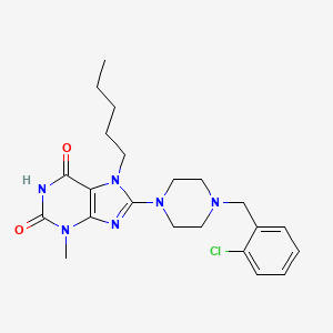 molecular formula C22H29ClN6O2 B2976647 8-(4-(2-chlorobenzyl)piperazin-1-yl)-3-methyl-7-pentyl-1H-purine-2,6(3H,7H)-dione CAS No. 898462-99-2