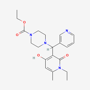 molecular formula C21H28N4O4 B2976691 Ethyl 4-((1-ethyl-4-hydroxy-6-methyl-2-oxo-1,2-dihydropyridin-3-yl)(pyridin-3-yl)methyl)piperazine-1-carboxylate CAS No. 939242-51-0