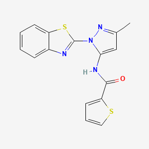 molecular formula C16H12N4OS2 B2976693 N-(1-(benzo[d]thiazol-2-yl)-3-methyl-1H-pyrazol-5-yl)thiophene-2-carboxamide CAS No. 956353-94-9
