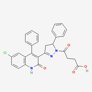 molecular formula C28H22ClN3O4 B2976697 4-[(3E)-3-(6-chloro-2-oxo-4-phenylquinolin-3-ylidene)-5-phenylpyrazolidin-1-yl]-4-oxobutanoic acid CAS No. 330663-01-9