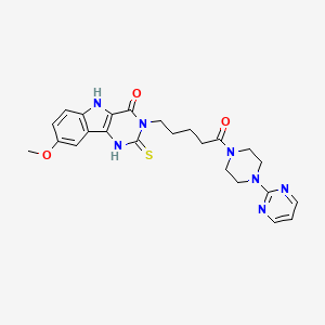 molecular formula C24H27N7O3S B2976705 8-甲氧基-3-[5-氧代-5-(4-嘧啶-2-基哌嗪-1-基)戊基]-2-硫代-1,2,3,5-四氢-4H-嘧啶并[5,4-b]吲哚-4-酮 CAS No. 866870-52-2