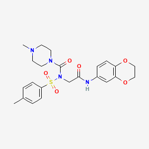 molecular formula C23H28N4O6S B2976779 N-(2,3-dihydro-1,4-benzodioxin-6-yl)-2-[N-(4-methylpiperazine-1-carbonyl)4-methylbenzenesulfonamido]acetamide CAS No. 887196-77-2