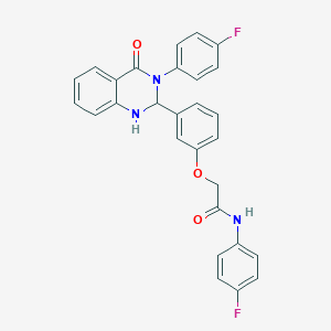 molecular formula C28H21F2N3O3 B297681 N-(4-fluorophenyl)-2-{3-[3-(4-fluorophenyl)-4-oxo-1,2,3,4-tetrahydroquinazolin-2-yl]phenoxy}acetamide 