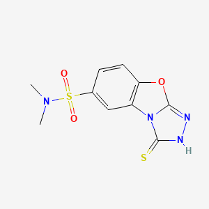 molecular formula C10H10N4O3S2 B2976816 N,N-Dimethyl-3-sulfanyl-7-oxa-2,4,5-triazatricyclo[6.4.0.0,2,6]dodeca-1(12),3,5,8,10-pentaene-11-sulfonamide CAS No. 560998-19-8