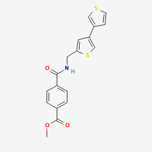 molecular formula C18H15NO3S2 B2976888 Methyl 4-[({[3,3'-bithiophene]-5-yl}methyl)carbamoyl]benzoate CAS No. 2415586-55-7