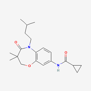 molecular formula C20H28N2O3 B2976920 N-(5-isopentyl-3,3-dimethyl-4-oxo-2,3,4,5-tetrahydrobenzo[b][1,4]oxazepin-8-yl)cyclopropanecarboxamide CAS No. 921585-51-5