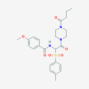 molecular formula C25H31N3O6S B2976934 N-(2-(4-butyrylpiperazin-1-yl)-2-oxo-1-tosylethyl)-4-methoxybenzamide CAS No. 1025033-10-6