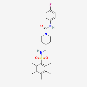 molecular formula C24H32FN3O3S B2976965 N-(4-fluorophenyl)-4-((2,3,4,5,6-pentamethylphenylsulfonamido)methyl)piperidine-1-carboxamide CAS No. 1235288-04-6