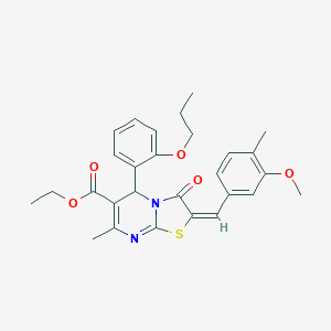 molecular formula C28H30N2O5S B297699 ethyl 2-(3-methoxy-4-methylbenzylidene)-7-methyl-3-oxo-5-(2-propoxyphenyl)-2,3-dihydro-5H-[1,3]thiazolo[3,2-a]pyrimidine-6-carboxylate 