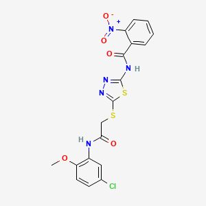 molecular formula C18H14ClN5O5S2 B2977023 N-(5-((2-((5-chloro-2-methoxyphenyl)amino)-2-oxoethyl)thio)-1,3,4-thiadiazol-2-yl)-2-nitrobenzamide CAS No. 868973-58-4