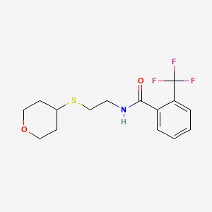 molecular formula C15H18F3NO2S B2977038 N-[2-(oxan-4-ylsulfanyl)ethyl]-2-(trifluoromethyl)benzamide CAS No. 2034525-00-1