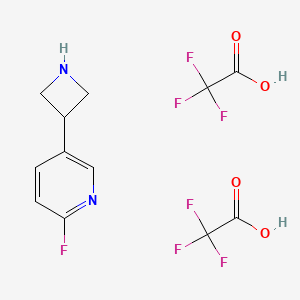 molecular formula C12H11F7N2O4 B2977047 5-(azetidin-3-yl)-2-fluoropyridine,bis(trifluoroaceticacid) CAS No. 2260930-82-1