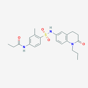 molecular formula C22H27N3O4S B2977122 N-{3-methyl-4-[(2-oxo-1-propyl-1,2,3,4-tetrahydroquinolin-6-yl)sulfamoyl]phenyl}propanamide CAS No. 941992-03-6