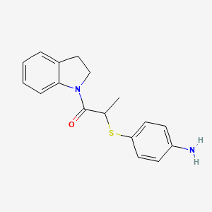 molecular formula C17H18N2OS B2977206 (4-{[2-(2,3-dihydro-1H-indol-1-yl)-1-methyl-2-oxoethyl]thio}phenyl)amine CAS No. 931292-65-8