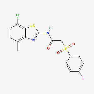 molecular formula C16H12ClFN2O3S2 B2977223 N-(7-chloro-4-methyl-1,3-benzothiazol-2-yl)-2-(4-fluorobenzenesulfonyl)acetamide CAS No. 895484-30-7